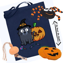 Lade das Bild in den Galerie-Viewer, Knuddel die Katz&#39; &quot;Halloween-Paket&quot; | 3-teiliges Set (Baumwoll-Tragetasche, Plüsch-Spielzeug, Zahnpflege-Spielzeug)
