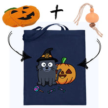 Lade das Bild in den Galerie-Viewer, Knuddel die Katz&#39; &quot;Halloween-Paket&quot; | 3-teiliges Set (Baumwoll-Tragetasche, Plüsch-Spielzeug, Zahnpflege-Spielzeug)
