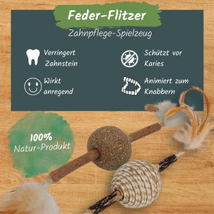 Knuddel die Katz' Zahnpflege-Spielzeug "Feder-Flitzer" (2er-Set) | Katzenspielzeug mit Silvervine (Matatabi) & Katzenminze