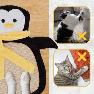 Sisalkratzbrett "Schmuse-Pinguin Paddy" | Katzen-Kratzmatte aus Sisal & Schmuseplüsch mit Katzenminze