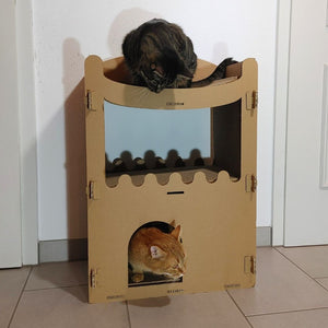 Knuddel die Katz' Katzenhaus "Mogli's Miezenhotel" | Katzenhaus aus Karton/Pappe zum Schlafen, Spielen, Verstecken & Kratzen