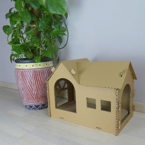 Knuddel die Katz' Katzenhaus "Fridolin's Finca" | Katzenhaus aus Karton/Pappe zum Schlafen, Spielen, Verstecken & Kratzen