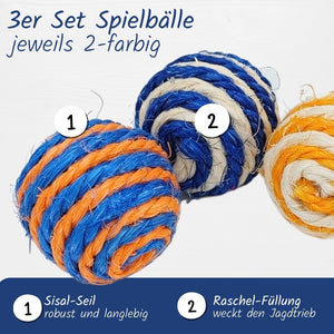 Knuddel die Katz' Sisal-Spielbälle "Wirbelwind" (3er-Set) | Katzenspielball