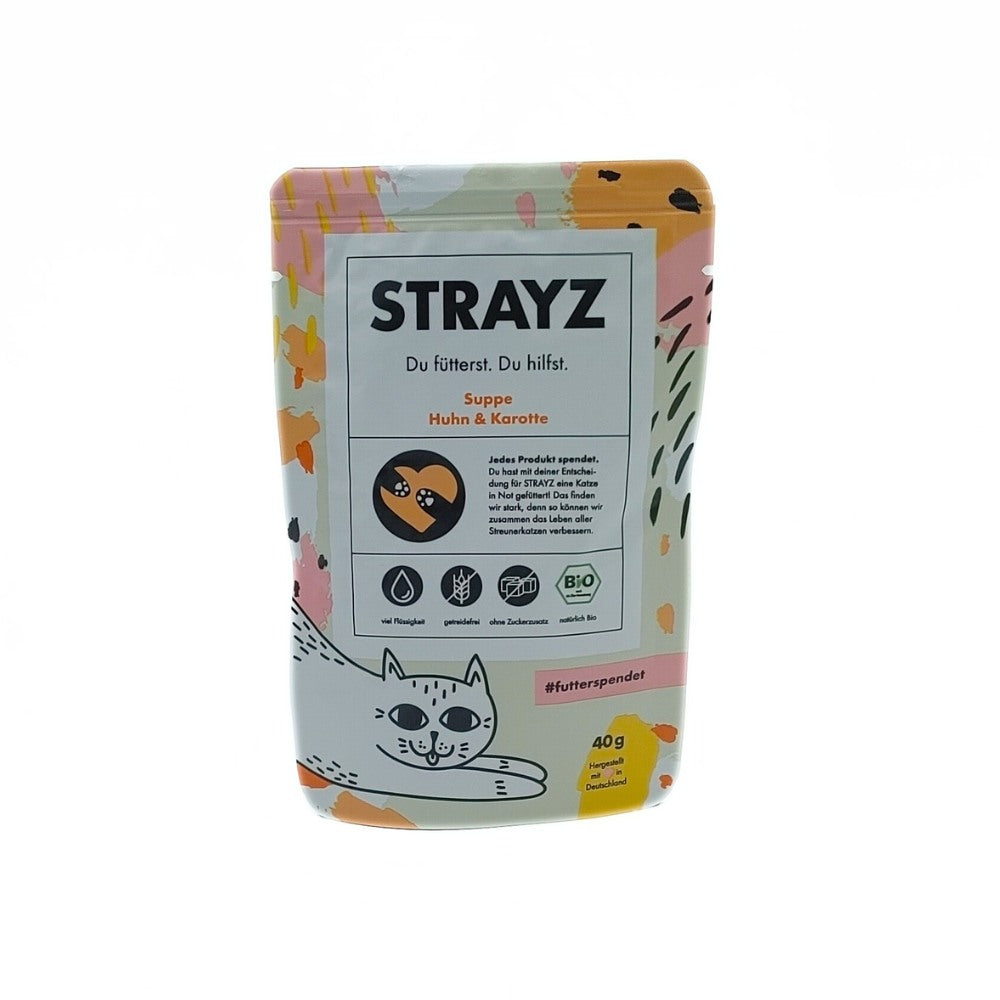 STRAYZ Bio-Suppe für Katzen - Huhn & Karotte | 40g Beutel | natürliches Leckerli