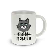 Lade das Bild in den Galerie-Viewer, Keramik-Tasse | Morgenmuffel-Katz&#39; | weiß
