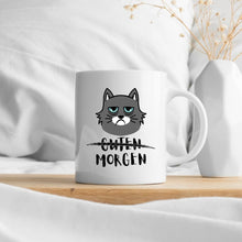 Lade das Bild in den Galerie-Viewer, Keramik-Tasse | Morgenmuffel-Katz&#39; | weiß
