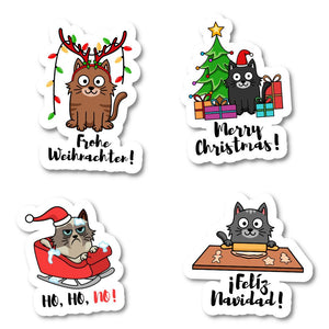 Weihnachtsaufkleber "X-Mas-Cats" 4er-Set | Weihnachts-Sticker mit Katzenmotiven | Geschenk-Aufkleber