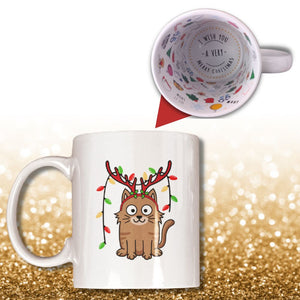 Weihnachtstasse | Rentier-Katz' | Keramik-Tasse mit weihnachtlichem Katzenmotiv