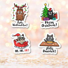 Lade das Bild in den Galerie-Viewer, Weihnachtsaufkleber &quot;X-Mas-Cats&quot; 4er-Set | Weihnachts-Sticker mit Katzenmotiven | Geschenk-Aufkleber
