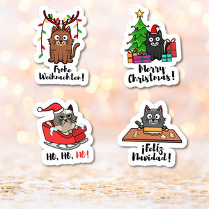 Weihnachtsaufkleber "X-Mas-Cats" 4er-Set | Weihnachts-Sticker mit Katzenmotiven | Geschenk-Aufkleber